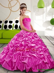 Lovely Sweetheart 2015 Hot Pink Quinceanera Gown with Appliques and Pick Ups