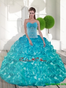 Lovely Sweetheart Teal Sweet 15 Dresses with Appliques and Ruffled Layers
