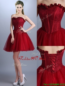New Arrivals Laced Mini Length Prom Dresses in Wine Red