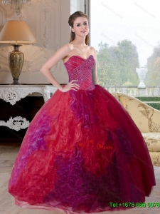 Pretty Multi Color 2015 Quinceanera Gown with Beading and Ruffles