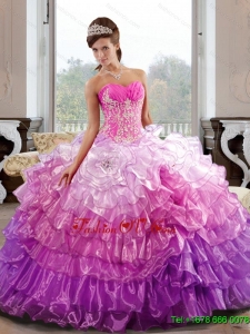 Pretty Sweetheart 2015 Quinceanera Dress with Appliques and Ruffled Layers