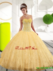 Pretty Sweetheart Appliques Gold Quinceanera Dresses for 2015 Spring