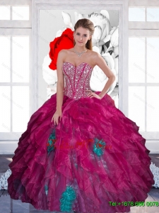 Pretty Sweetheart Beading Multi Color 2015 Quinceanera Dress with Ruffles
