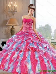 2015 Designer Ball Gown Quinceanera Dress with Appliques and Ruffles