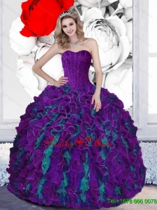 2015 Designer Beading and Ruffles Sweetheart Multi Color Quinceanera Dresses
