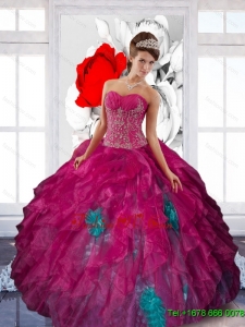 2015 Designer Sweetheart Appliques and Ruffles Sweet Sixteen Dresses in Multi Color