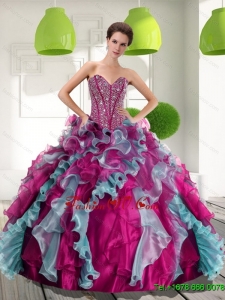2015 Designer Sweetheart Quinceanera Dresses with Beading and Ruffles