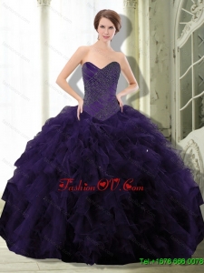 2015 New Style Dark Purple Quinceanera Dresses with Beading and Ruffle