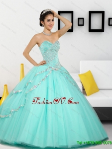 2015 Pretty Beading Sweetheart Quinceanera Dresses in Apple Green