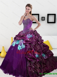 2015 Pretty Sweetheart Quinceanera Dresses with Pick Ups and Appliques