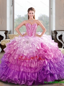 2015 Sweet Sixteen Beading and Ruffled Layers Multi Color Dresses for Quince
