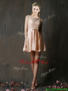 Affordable Best Selling Laced and Belted Short Bridesmaid Dress in Peach