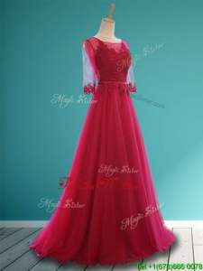 Affordable Scoop Appliques and Belt Bridesmaid Dresses in Wine Red