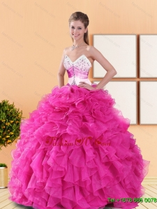 Designer Hot Pink 2015 Quinceanera Dresses with Beading and Ruffles