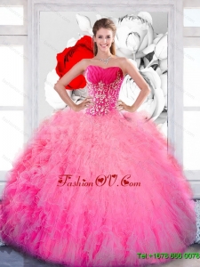 Designer Strapless 2015 Quinceanera Gown with Ruffles and Appliques