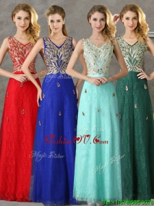 Fashionable V Neck Long Bridesmaid Dress with Appliques and Beading