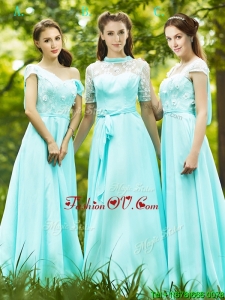 Lovely Chiffon Empire Long Bridesmaid Dress in Apple Green
