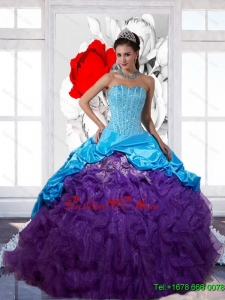 Pretty Beading and Ruffles 2015 Multi Color Quinceanera Dresses with Pick Ups