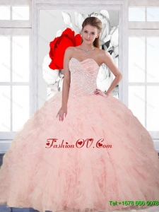 Pretty Beading and Ruffles Sweetheart Quinceanera Gown for 2015
