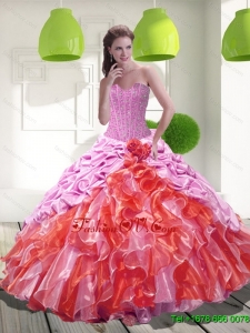 2015 Classical Pick Ups and Ruffles Sweet Sixteen Dresses in Multi Color
