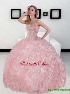 2015 Luxurious Sweetheart Ball Gown Sweet Sixteen Dresses with Beading and Ruffles