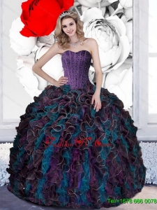 2015 Pretty Beading and Ruffles Sweet Sixteen Dresses in Multi Color