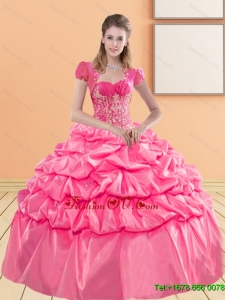 Delicate Sweetheart 2015 Sweet Sixteen Dresses with Appliques and Pick Ups