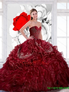 Gorgeous Sweetheart Wine Red 2015 Sweet Sixteen Dress with Appliques and Ruffles