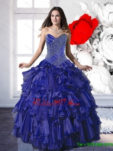 Remarkable 2015 Appliques and Ruffles Sweet Sixteen Dresses in Royal Blue