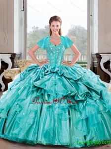 Unique Sweetheart Beading and Ruffles Turquoise Quinceanera Dresses for 2015 Spring