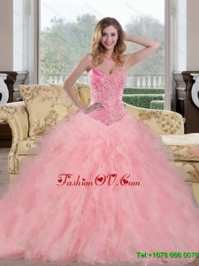 2015 Unique Baby Pink Sweet 15 Dresses with Beading and Ruffles