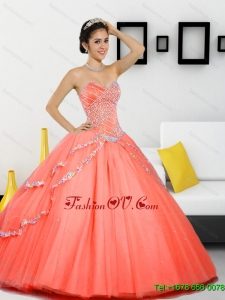Unique Beading Sweetheart 2015 Quinceanera Gown in Orange Red