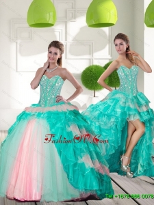 Unique Beading and Ruffled Layers Quinceanera Gowns in Multi Color for 2015