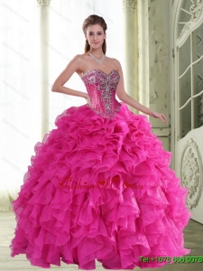 Unique Sweetheart Hot Pink 2015 Quinceanera Dresses with Beading and Ruffles
