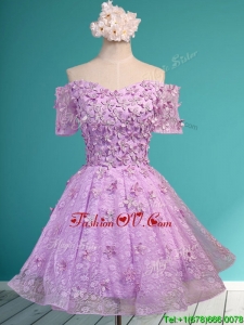 Classical Off the Shoulder Lilac Bridesmaid Dress with Appliques and Beading