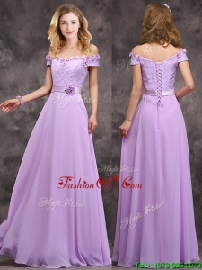 Latest Off The Shoulder Long Bridesmaid Dress with Hand Made Flowers