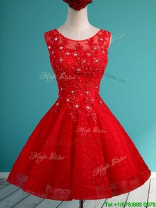 Popular Scoop Red Short Bridesmaid Dress with Beading and Appliques