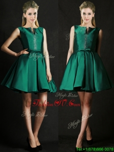 Classical A Line Green Short Mother Groom Dress with Beading and Belt