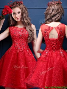 Classical Scoop Red Mother Groom Dress with Appliques and Beading