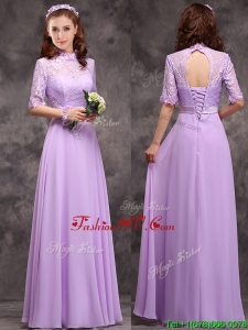 Perfect High Neck Handcrafted Flowers Mother Groom Dress with Half Sleeves