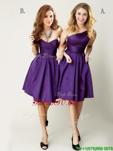 Top Selling Mini Length Ruching Mother Groom Dress in Purple