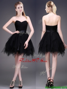 Best Selling Black Short Prom Dress with Ruffles and Belt