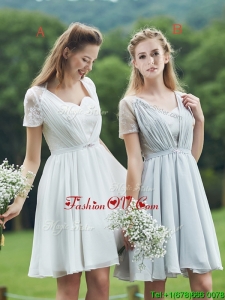 New Short Sleeves Prom Dress with Belt and Lace