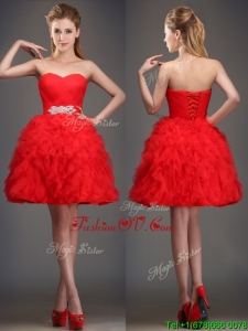 Perfect Really Puffy Red Prom Dress with Beading and Ruffles