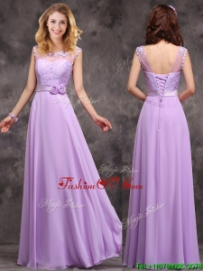 Popular See Through Applique and LacedProm Dress in Lavender