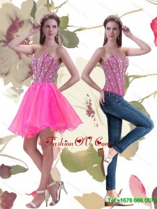 Elegant 2015 A Line Mini Length Hot Pink Prom Dress with Beading