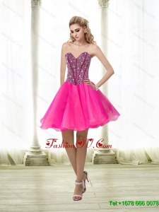 Elegant A Line Beading Sweetheart Prom Dress in Hot Pink