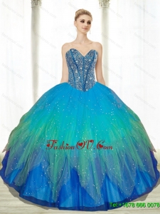 2015 Classic Beading Sweetheart Tulle Turquoise Quinceanera Dresses