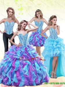 2015 Classic Beading and Ruffles Sweetheart Quinceanera Dresses in Multi Color