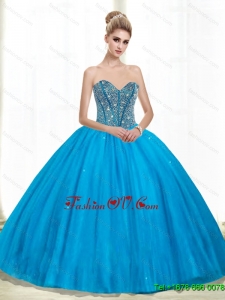 2015 Designer Sweetheart Ball Gown Beading Quinceanera Dresses in Teal